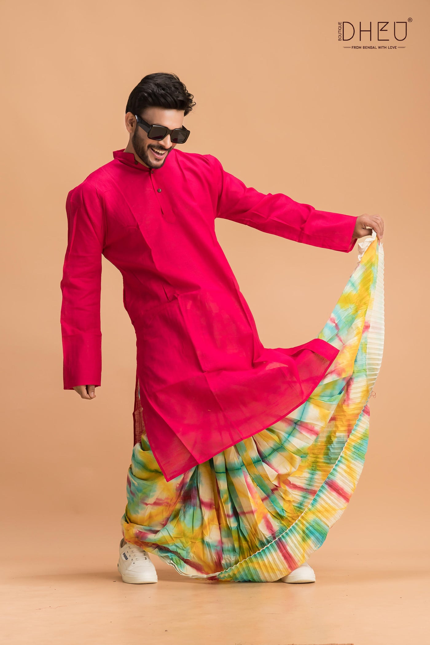 Sophisticate magenta kurta with designer multicolour dhoti only at dheu.in
