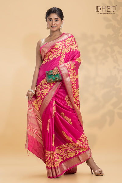 Designer  silk batik print saree at lowest price only at dheu.in