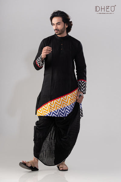 Classic black kurta & designer dhoti is perfect to buy from dheu.in
