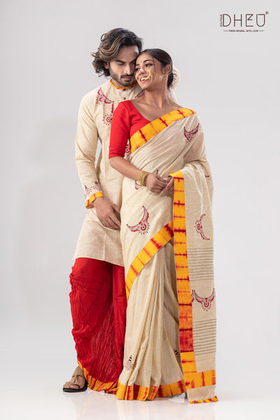 Rajnandini- Saree-Kurta-Dhoti(Optional) Couple Set