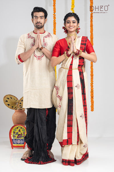 Rajnandini-Saree-Kurta-Dhoti(Optional) Couple Set