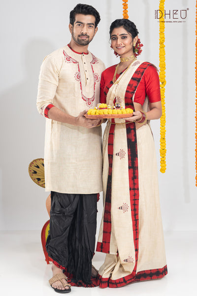 Rajnandini-Saree-Kurta-Dhoti(Optional) Couple Set
