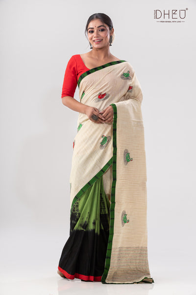 hand crafted kantha stitch ghicha silk saree at lowest price only at dheu.in