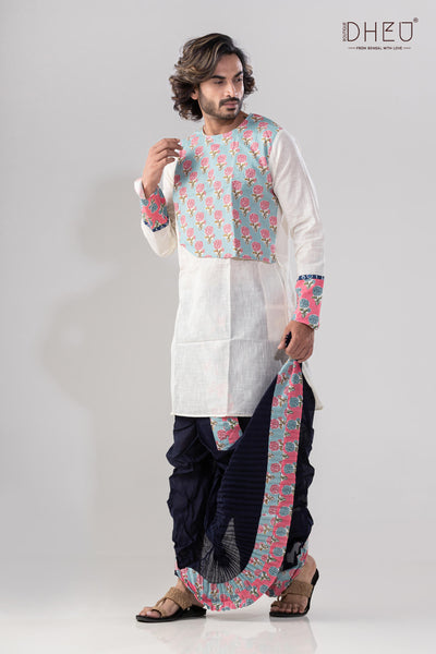 Elegant white and black kurta with designer dhoti only at dheu.in