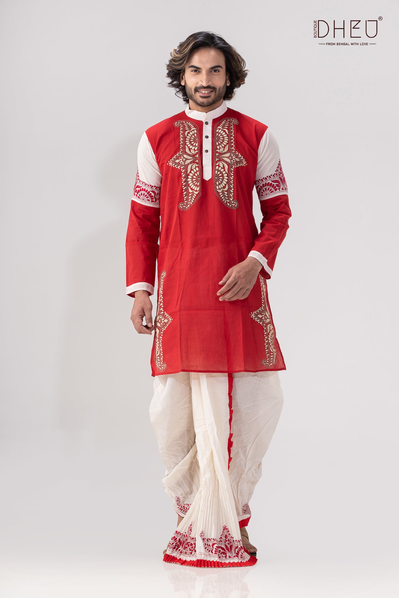 Elegant red kurta with designer dhoti only at dheu.in