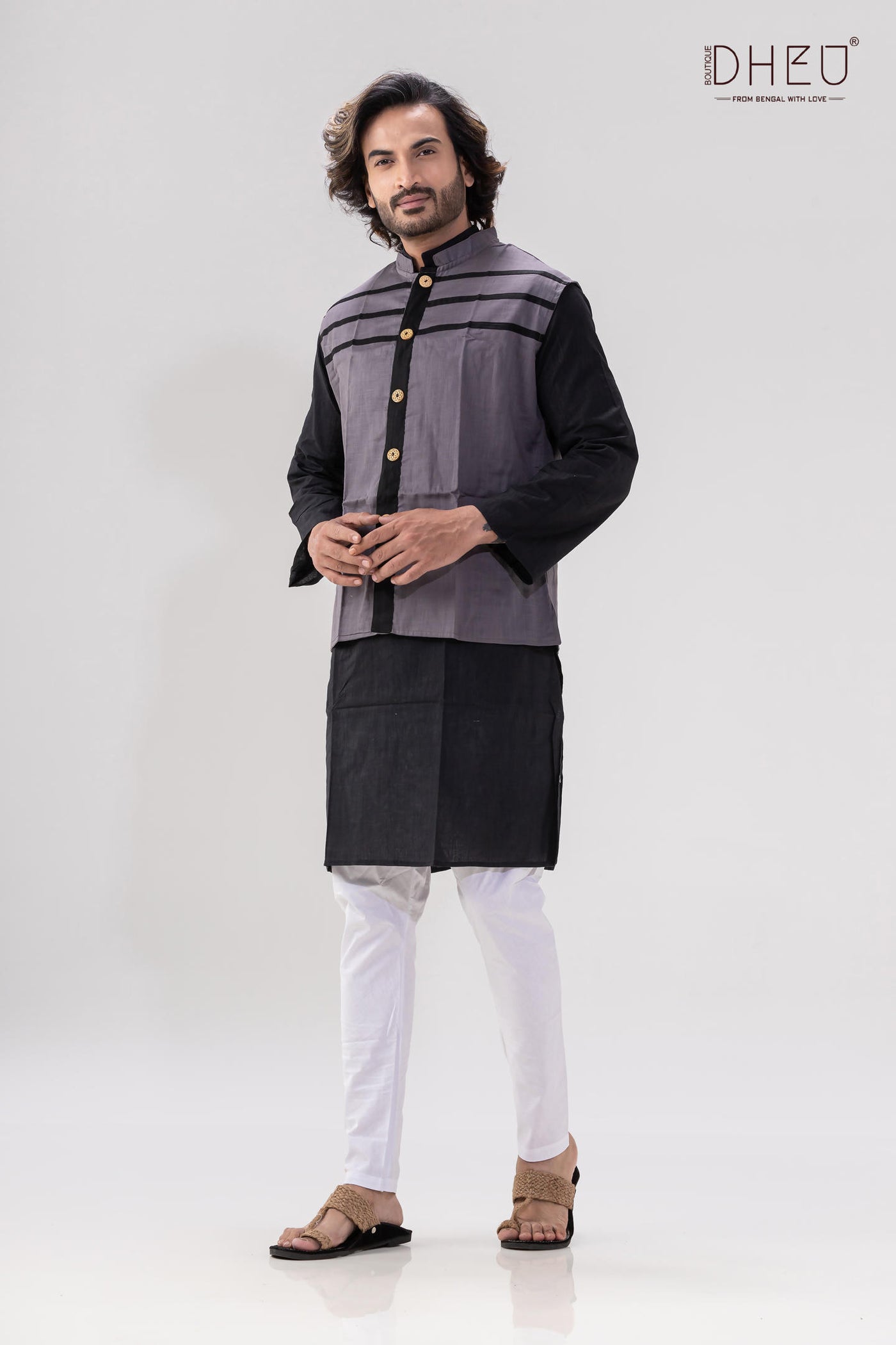 The designer , sophisticate grey jacket with black kurta at low cost only in dheu.in