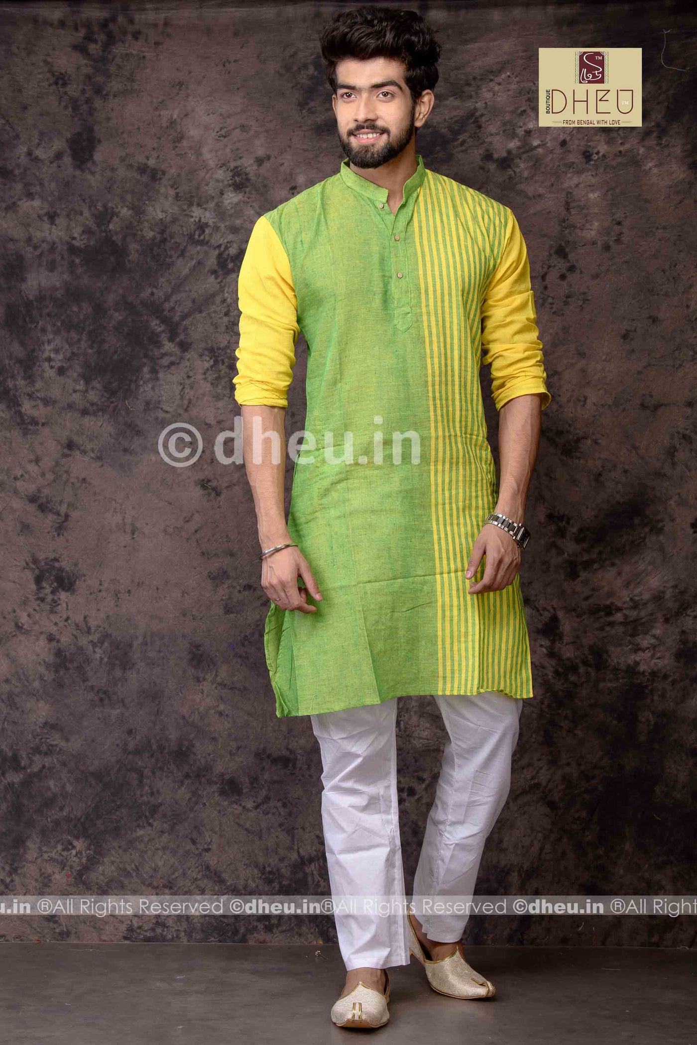Gorgeous Green - Handloom Pure Cotton Saree-Kurta Couple Set - Boutique Dheu