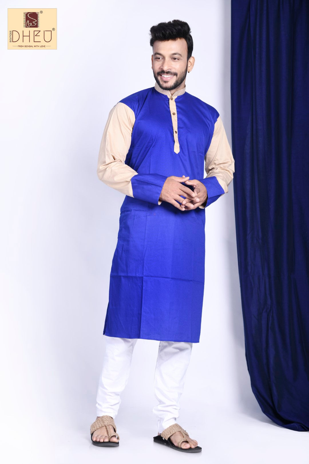 Vibrant blue-white designer kurta at low cost in dheu.in