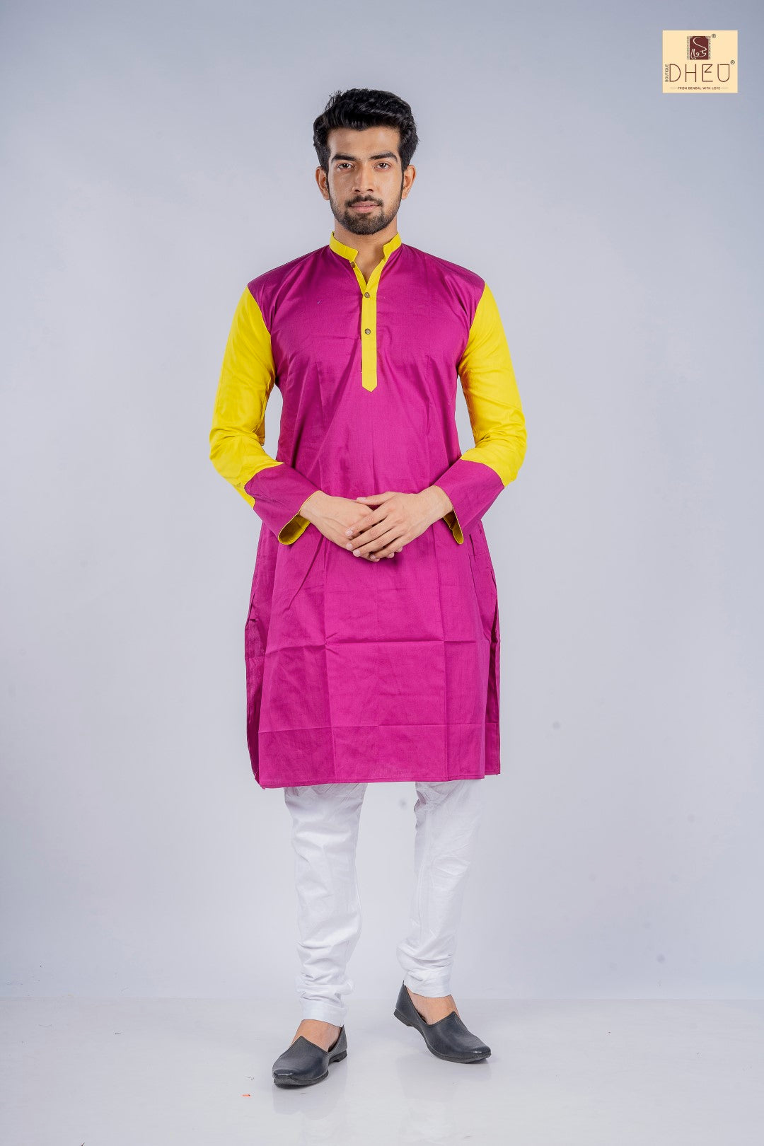 Vibrant purple-yellow designer kurta at low cost in dheu.in