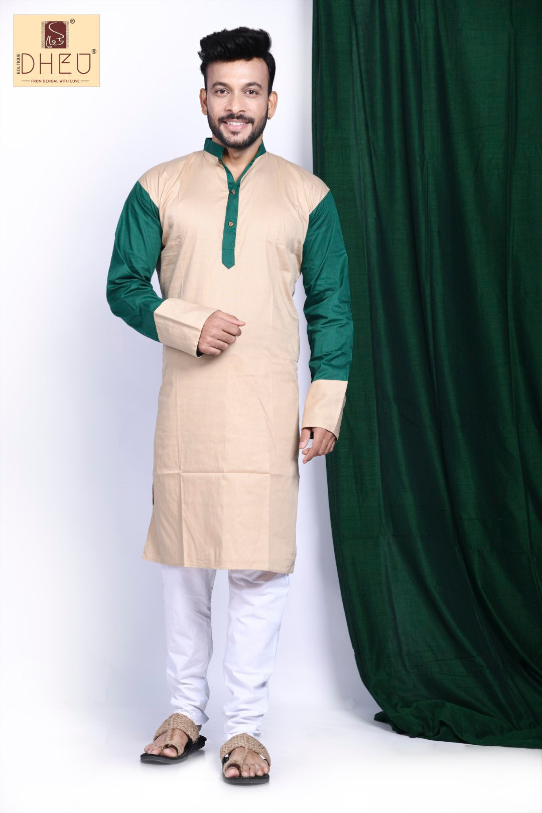 Vibrant beige-green designer kurta at low cost in dheu.in
