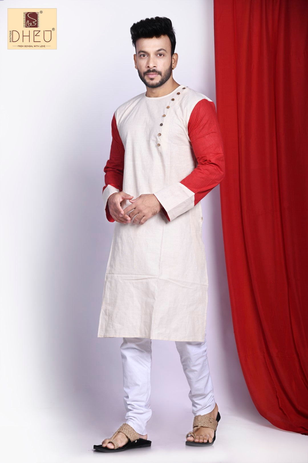 Vibrant red-white designer kurta at low cost in dheu.in