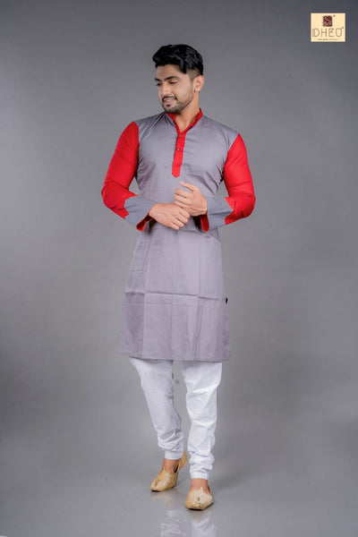 Vibrant grey-red designer kurta at low cost in dheu.in