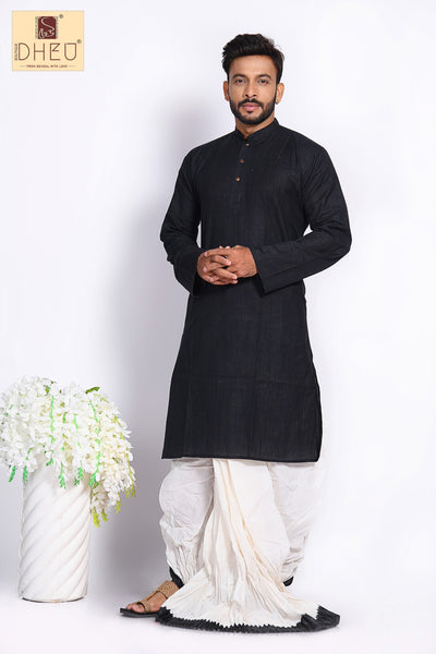 Sophisticate black kurta with designer white black dhoti only at dheu.in