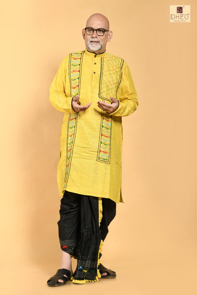 Classic designer yellow kurta and designer dhoti only at dheu.in