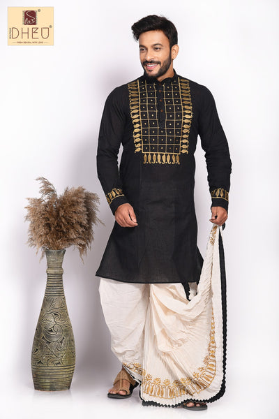 Elegant black kurta with designer white  dhoti only at dheu.in