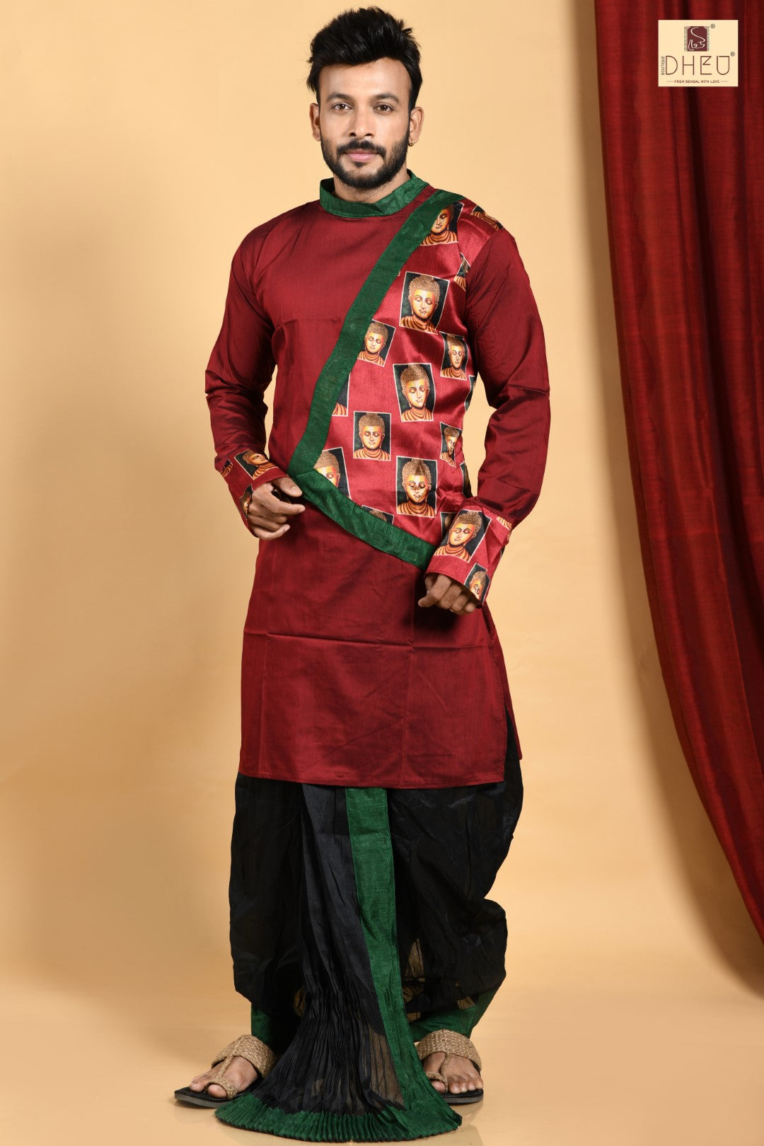 Elegant maroon kurta with designer dhoti only at dheu.in