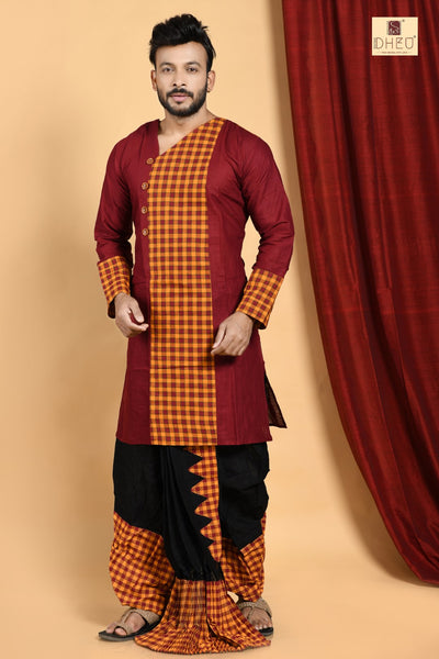 Elegant maroon orange kurta with designer dhoti only at dheu.in