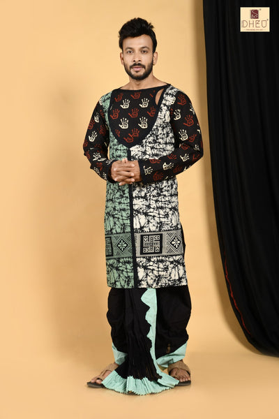 Monochrome black and white kurta with black ready to wear dhoti from dheu.in
