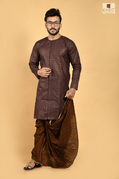 Classic brown  kurta & designer dhoti is perfect to buy from dheu.in
