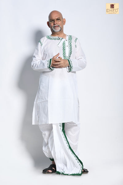 Elegant white  kurta with designer dhoti only at dheu.in