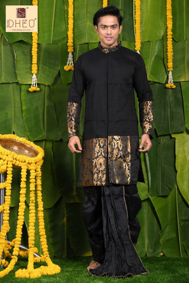 Sophisticate black kurta with black designer dhoti from dheu.in