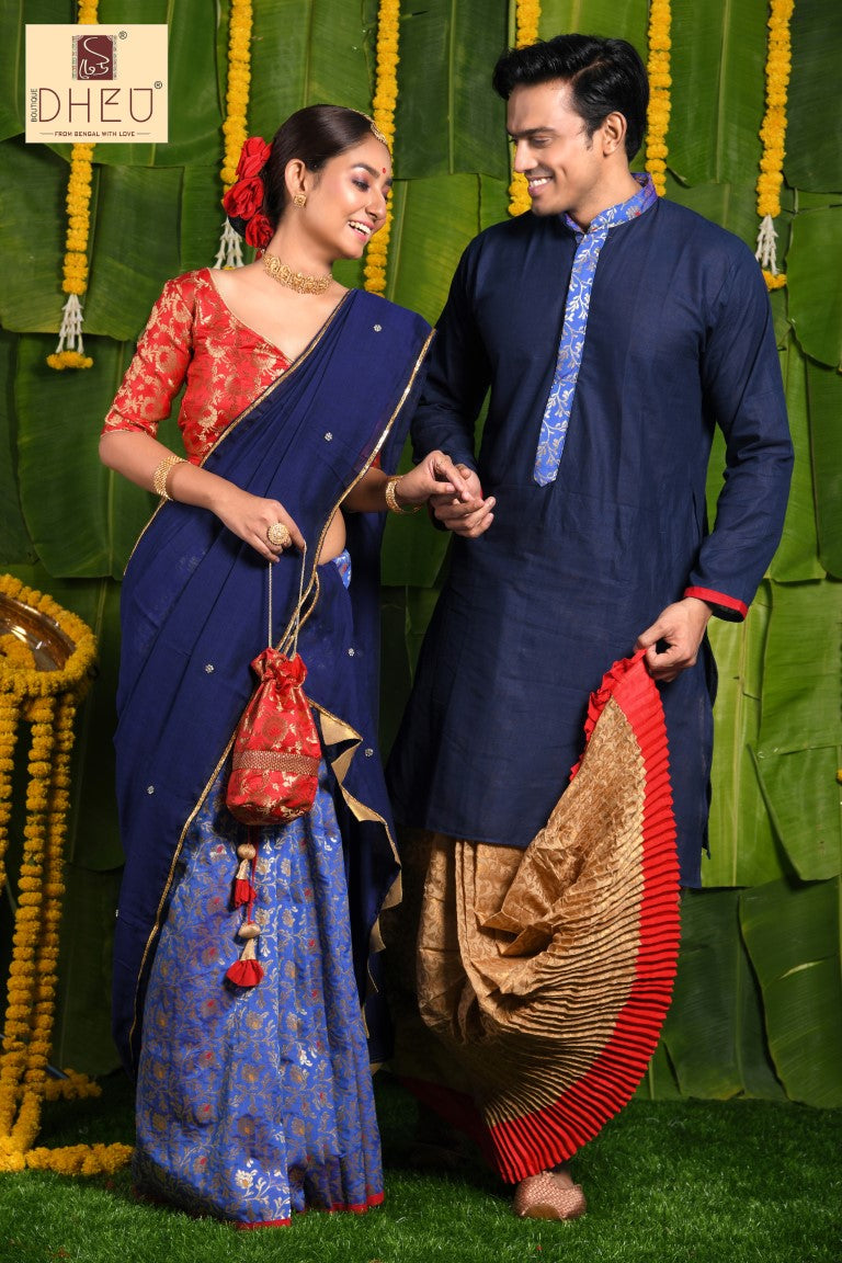 Wedding Stotra- Saree-Kurta-Dhoti(Optional)Couple Set