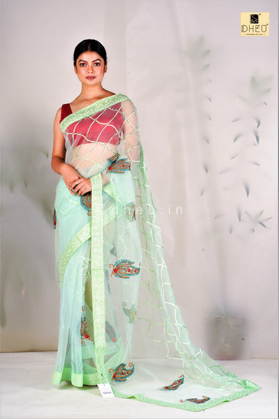 Designer organza handloom saree at lowest cost only at dheu.in