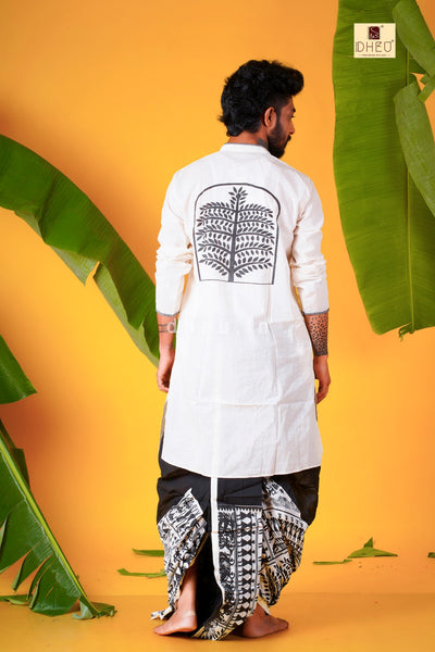 Designer white kurta with black ready to wear dhoti from dheu.in