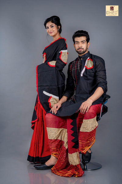 Pakha Couple set-Saree-Kurta-Dhoti(optional)Couple Set