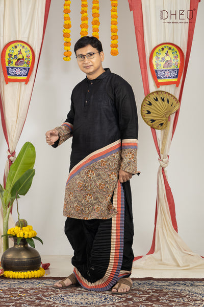 Classic black & multicolour kurta with designer dhoti is perfect to buy from dheu.in