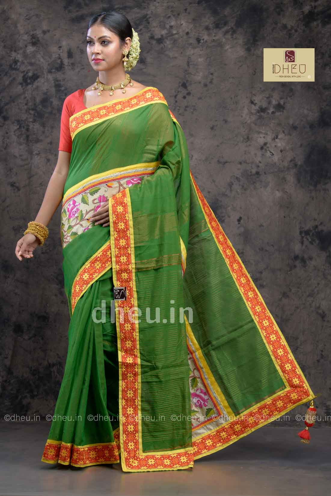 kantha stitch handloom silk saree at lowest price only at dheu.in