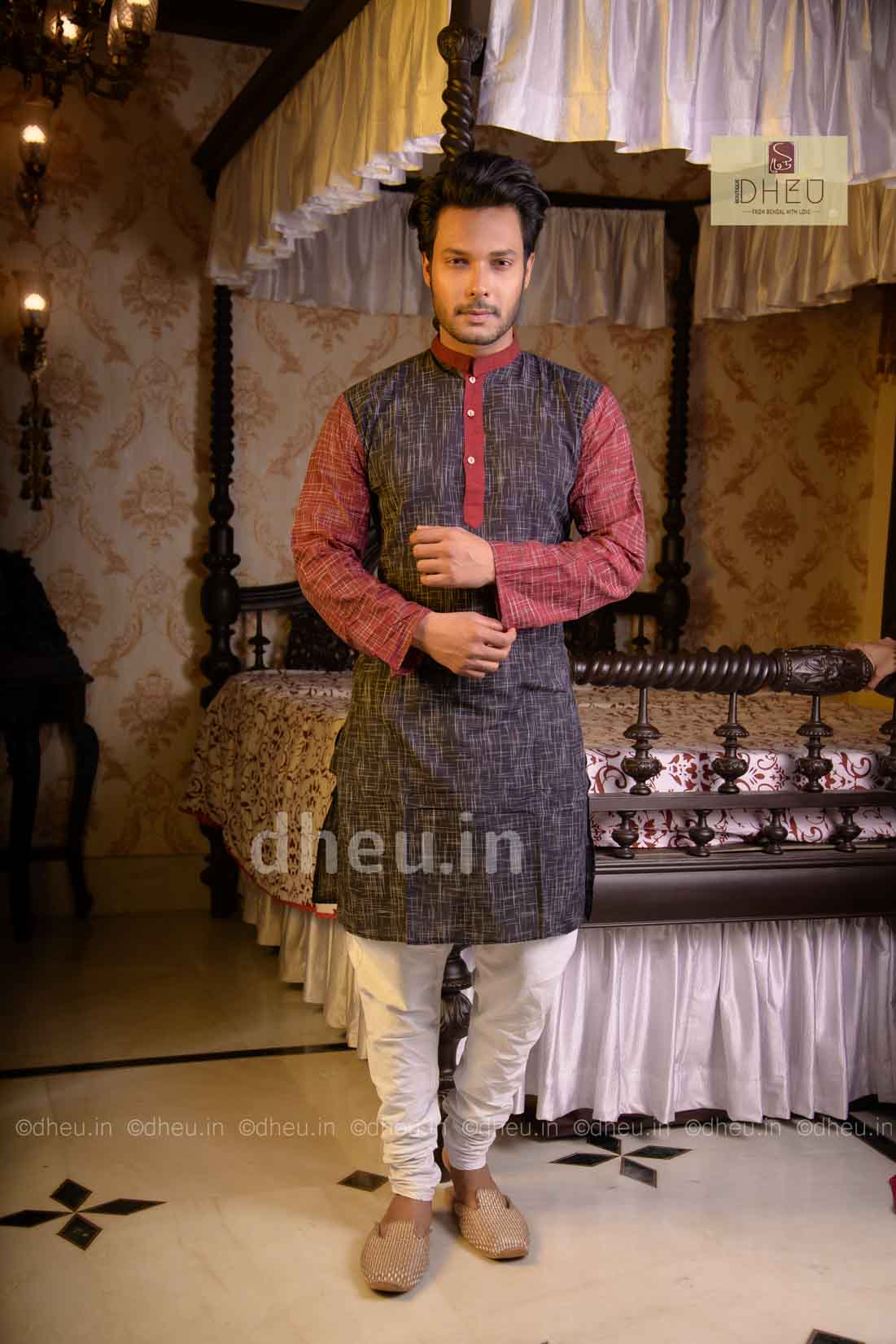 Vibrant black-red designer kurta at low cost in dheu.in