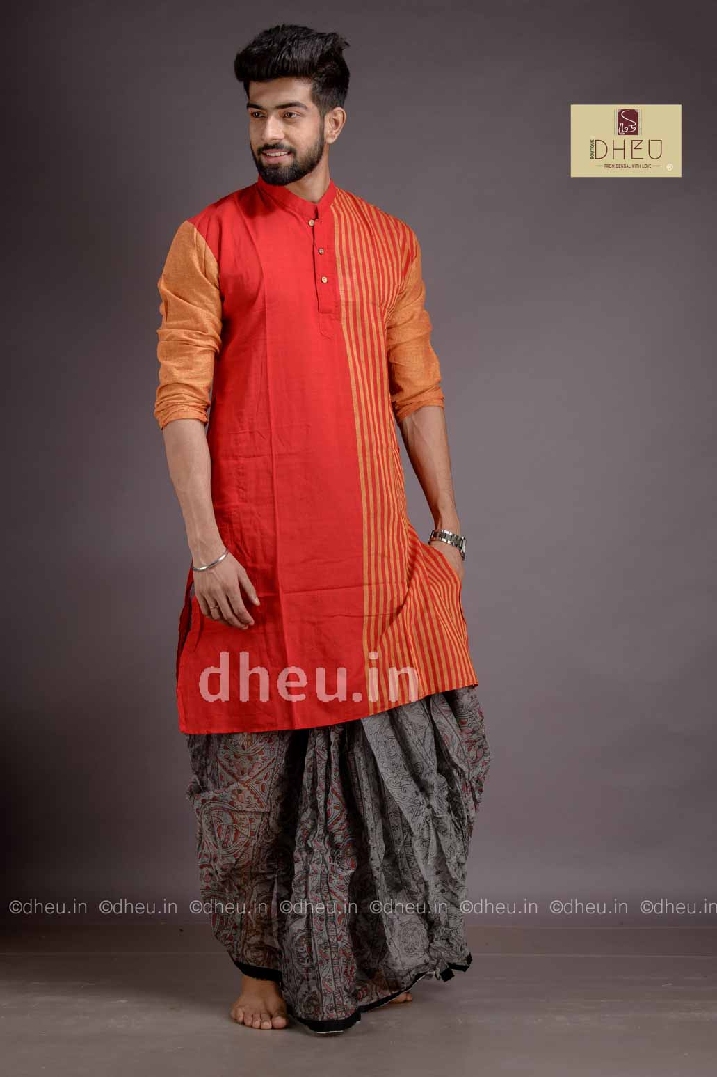 Casual designer red-orange kurta at low cost only in dheu.in