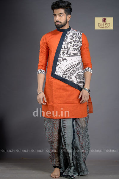 Elegant orange kurta with designer dhoti only at dheu.in