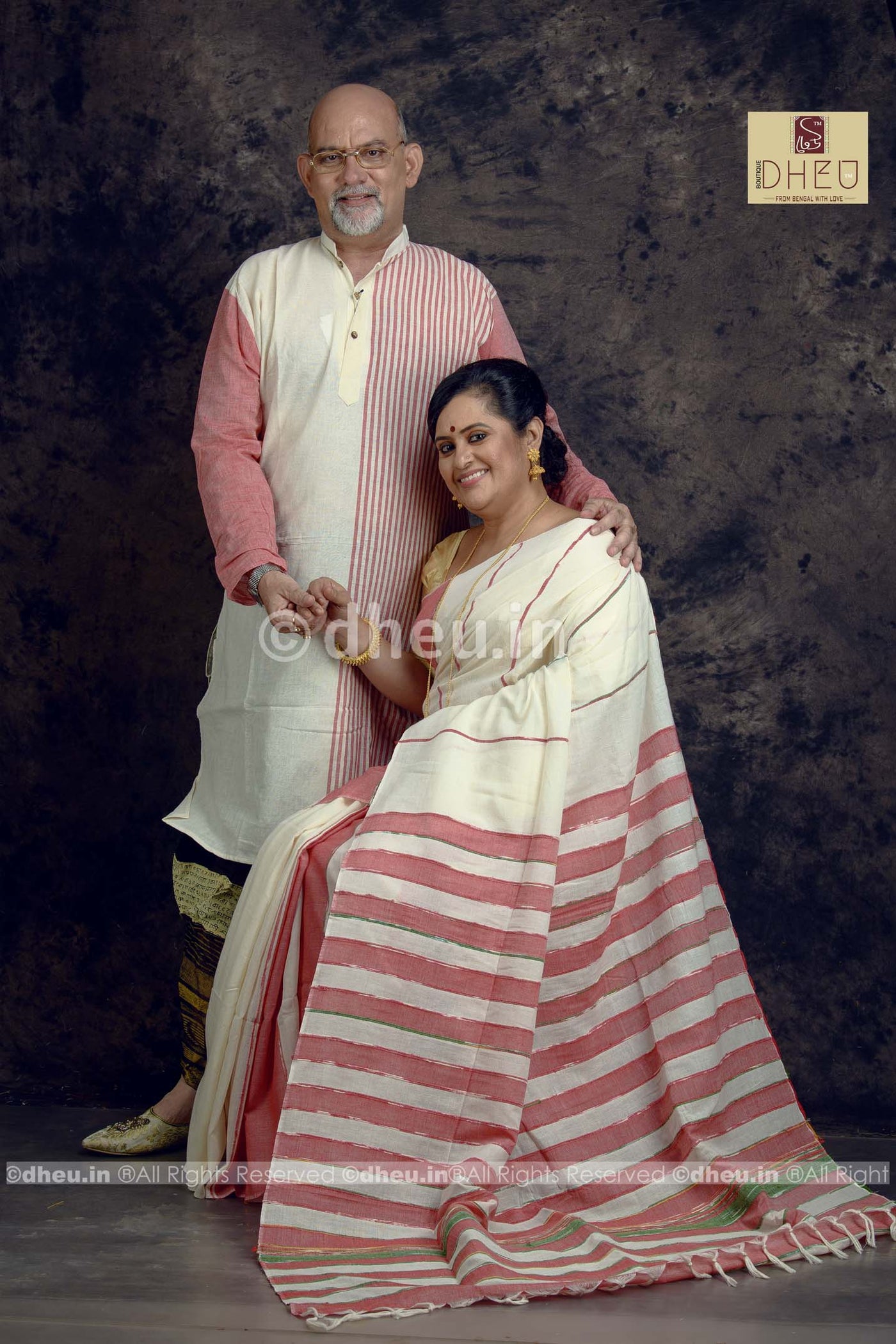 Handloom Pure Cotton Saree-Kurta Couple Set - Boutique Dheu