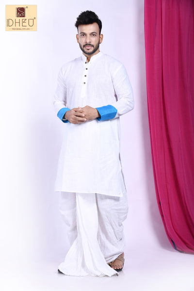 Casual white kurta with  designer dhoti only at dheu.in