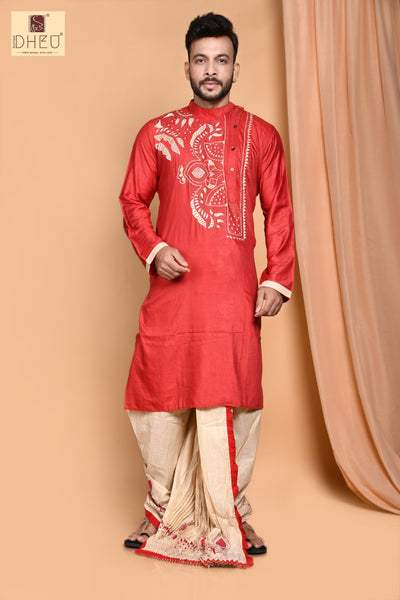 Biyer Saaj- Dheu Designer Silk  Dhoti(Optional)Kurta Set