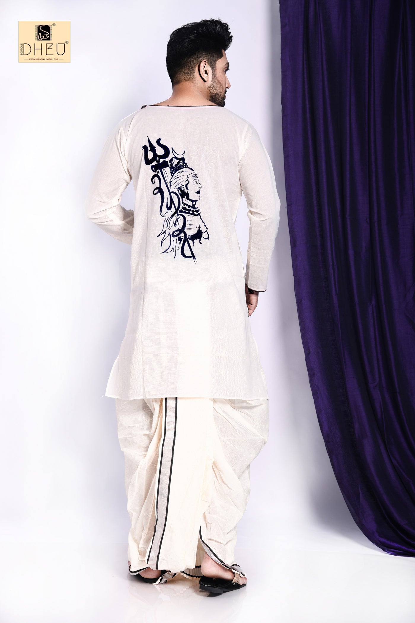 Designer off white kurta with off white  ready to wear dhoti from dheu.in