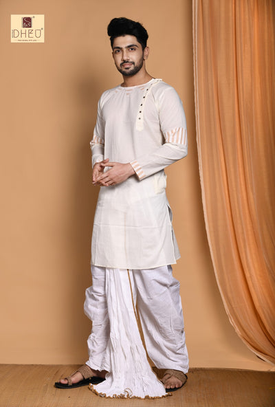 Elegant off white kurta with designer dhoti only at dheu.in