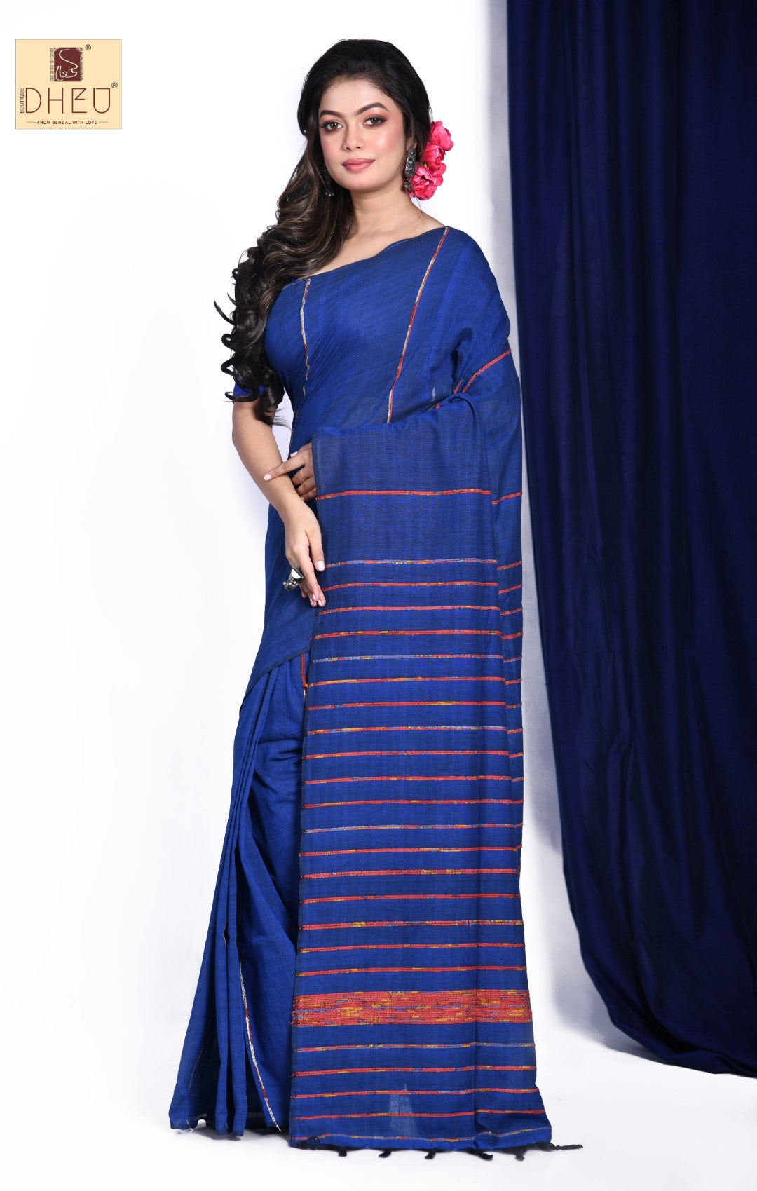 Periwinkle Blue- Khadi kurta-Saree Couple Set