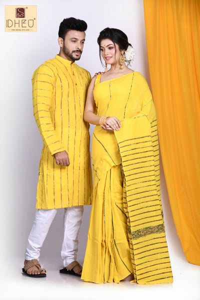Surya Mukhi- Khadi Kurta-Saree Couple Set