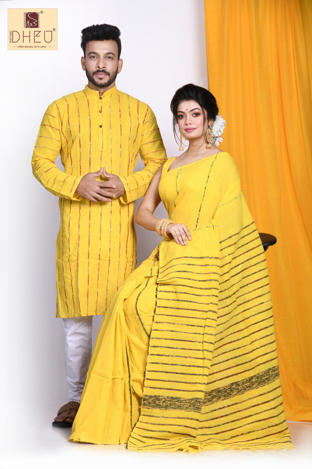 Surya Mukhi- Khadi Kurta-Saree Couple Set