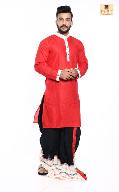 Elegant red kurta with designer black dhoti only at dheu.in