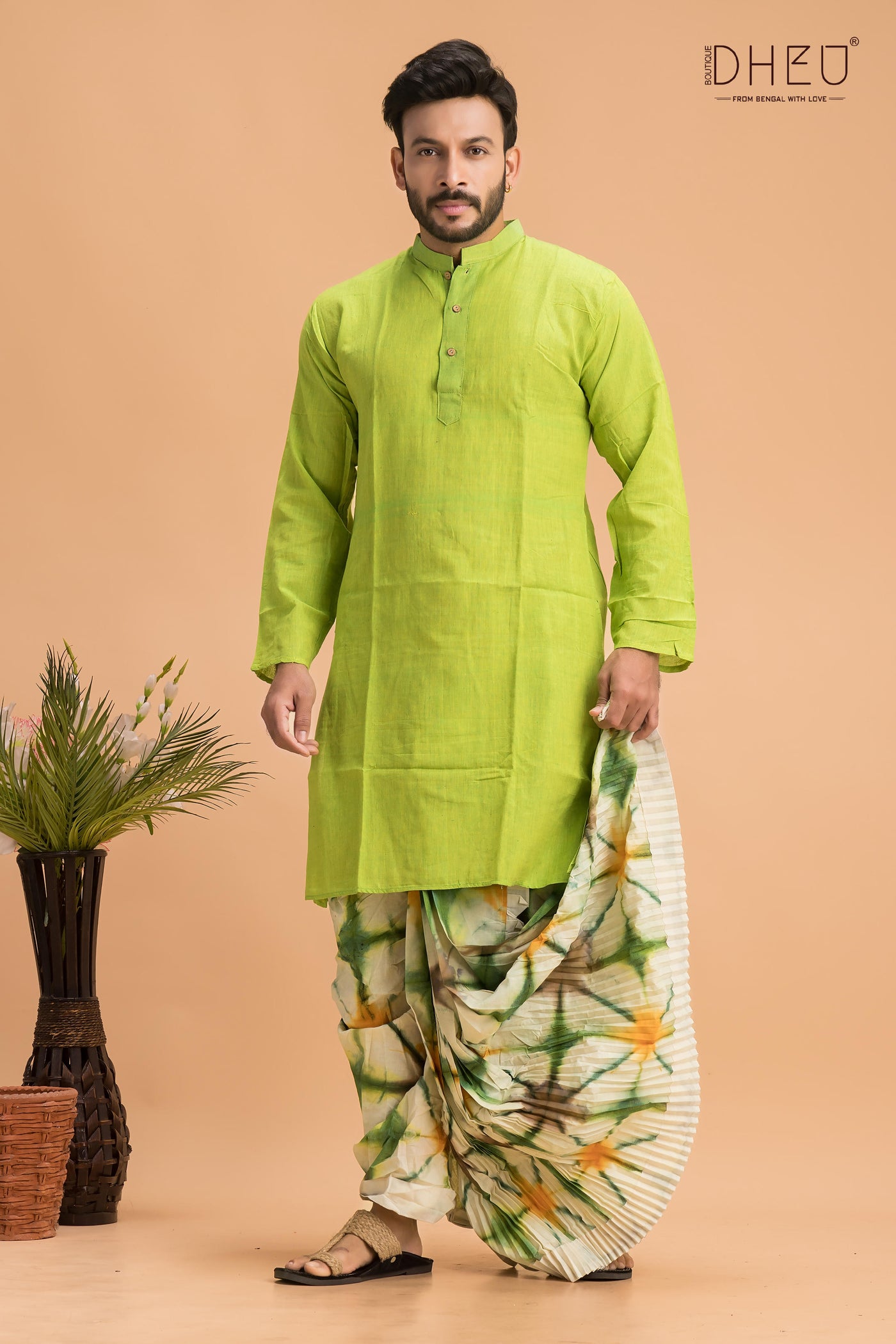 Casual  green and  kurta with multicolour designer dhoti from dheu.in