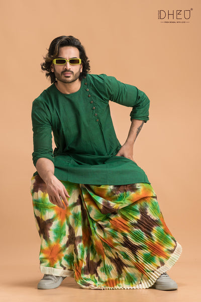 Casual green kurta with designer multicolour designer dhoti only at dheu.in