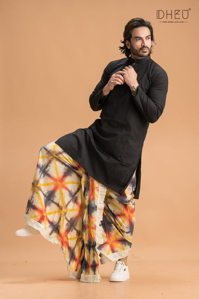designer black kurta with multicolour ready to wear dhoti from dheu.in
