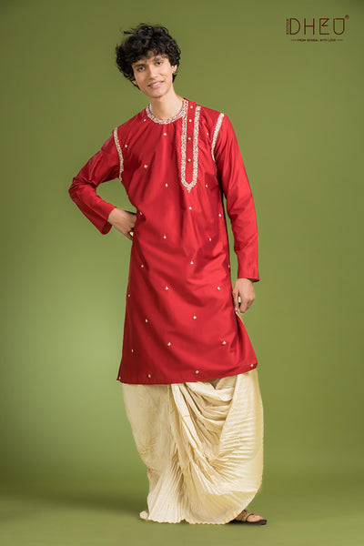 Exclusive Katan Silk Kurta & Dhoti(Optional) Set