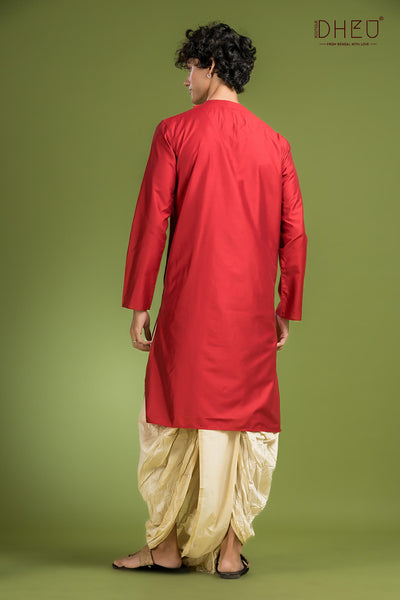 Exclusive Katan Silk Kurta & Dhoti(Optional) Set
