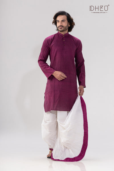Man in Magenta- Dhoti(optional) Kurta Full Set