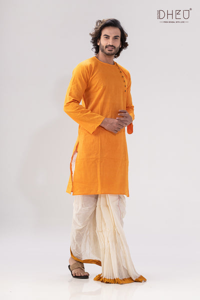 Men in Yellow - Dhoti(optional) Kurta Full Set